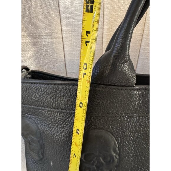 NWT IO PELLE ITALIA Large SKULL Embossed Leather Shoulder Bag Tote $695 Black - Picture 12 of 15